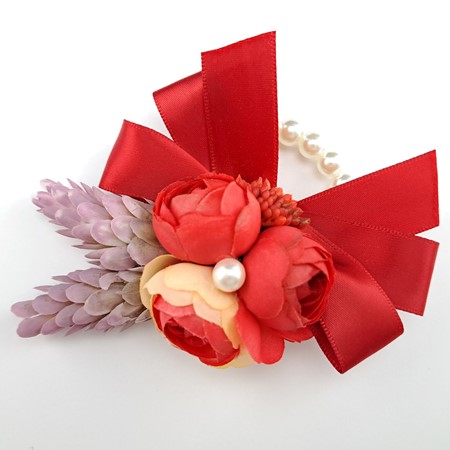 Bild von Blumen Armband mit Perlengummizug - rot-helllila